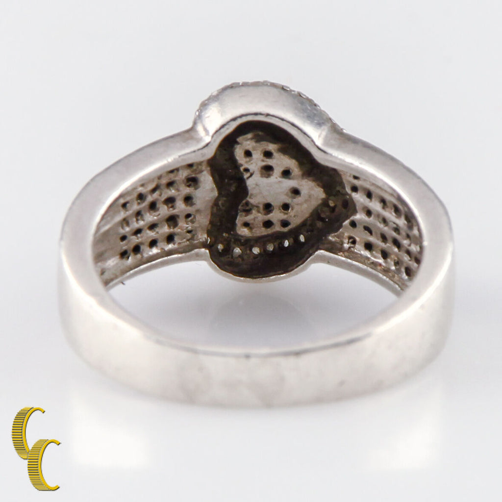 Sterling Silver Black & White Diamond Heart Shape Band Ring Size 8.75