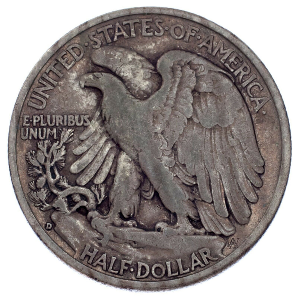 1938-D 50C Walking Liberty Half Dollar Fine Condition, Natural Color Nice Detail