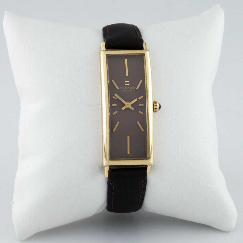 Sarcar 18k Yellow Gold Hand-Winding Women's Dress Watch w/ Leather Band