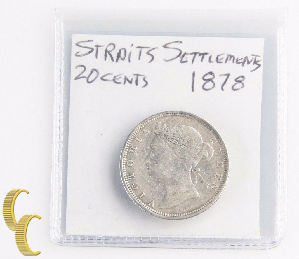 1878 Straits Settlements 20 Cents (Very Fine+, VF+) Silver 20c Twenty KM-12