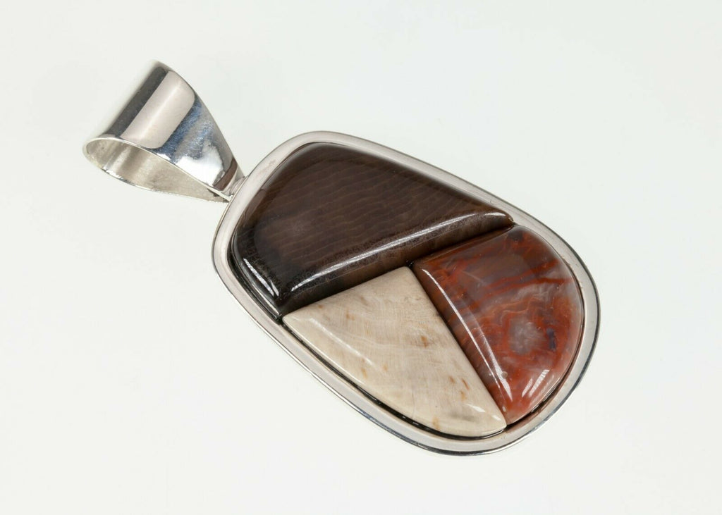 Jay King DTR Sterling Silver Petrified Wood Mix Stone Pendant 21.6g