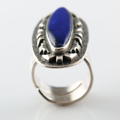 Beautiful Signed Adjustable Silver Lapis Lazuli Ring