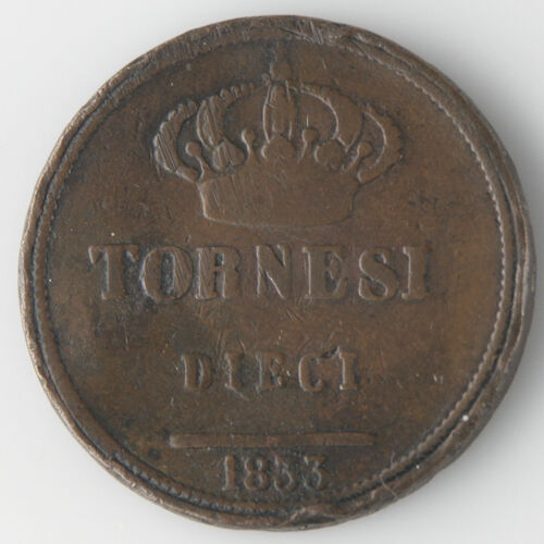 1833 Italian States Naples & Sicily 10 Tornesi (F-VF) Ferdinand II KM#306