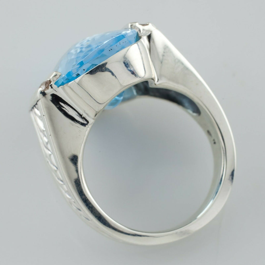 David Yurman Deco Sterling Silver Blue Topaz & Diamond Cable Ring Sz 6.5