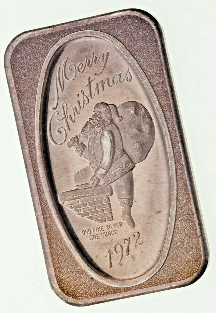MERRY CHRISTMAS 1972 Madison Mint 1 oz. Silver Art Bar (Blue/Purple Toning)
