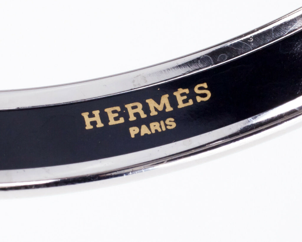 Hermes Enamel Silver-Lined Bangle Bracelet 10 mm 7.5"