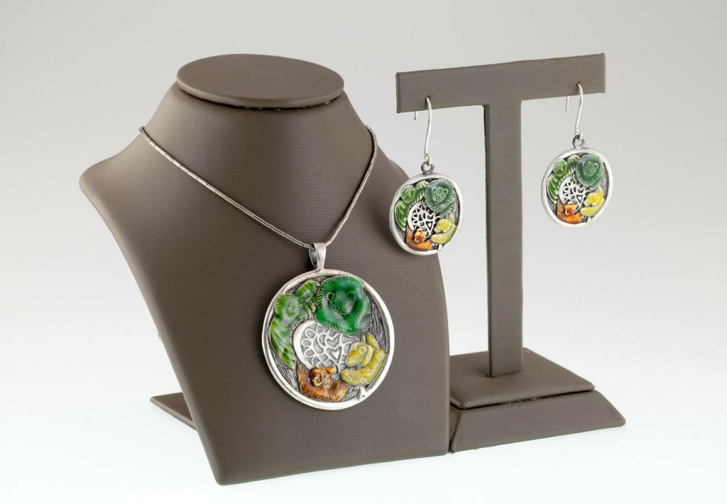 Synergypals.com Sterling Silver Enamel Pendant and Earring Set