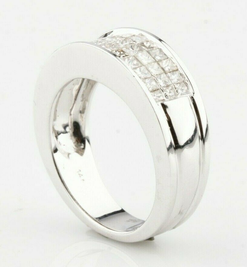 14k White Gold Invisible Set Princess Diamond Plaque Ring Size 6.75 TDW 1.0 ct