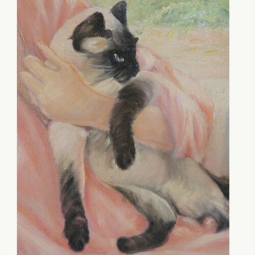 Untitled (Woman in Pink w/ Cat) By Anthony Sidoni 1987 Signed Oil on Canvas