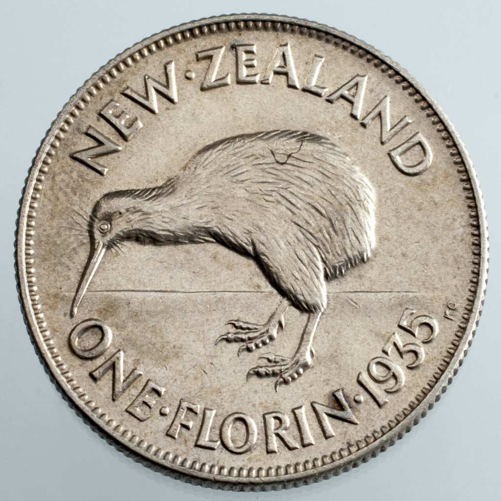 1935 New Zealand Florin AU Details (Scratched) KM #4