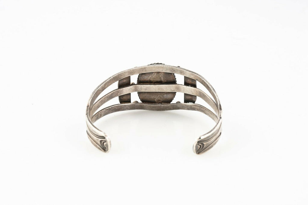 Vintage Navajo Sterling Silver Cuff Bracelet Petrified Wood Size Adjustable