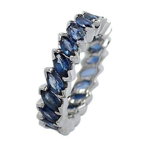 Blue Sapphire 3.36 carat Marquise Cut Platinum Eternity Band Size 6