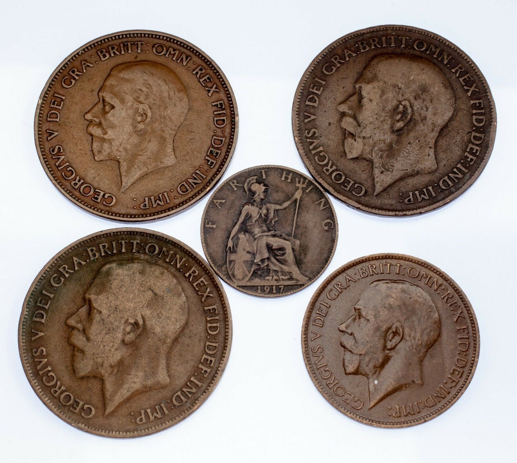 Great Britain Lot of 5 Coins (1916 - 1936, VF - XF Condition) Nice Collection!