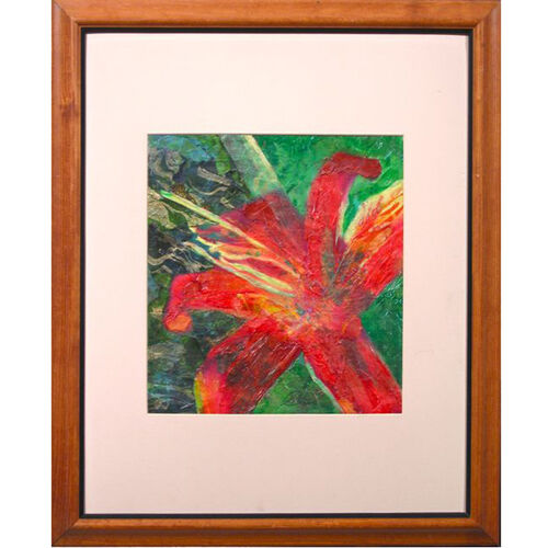 "Red Bloom" by Susan Soffer Cohn Framed Mixed Media on Canvas 22.5" x 18.75"