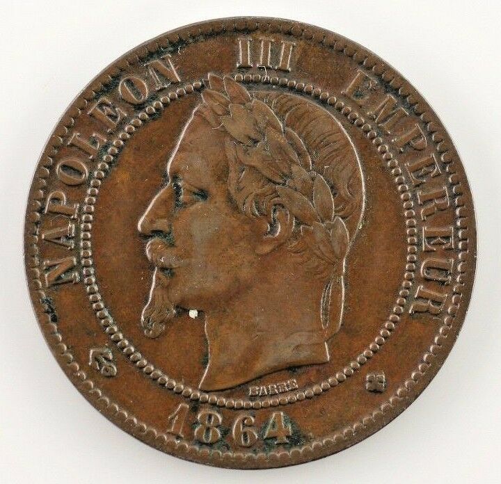 1864-B B France 10 Centime (XF) Extra Fine Condition