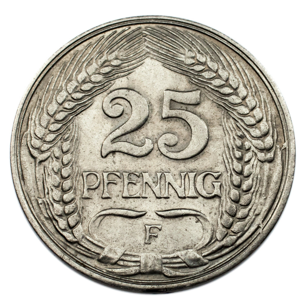 1909-F German Empire 25 Pfennig Coin (Uncirculated Condition) KM# 18
