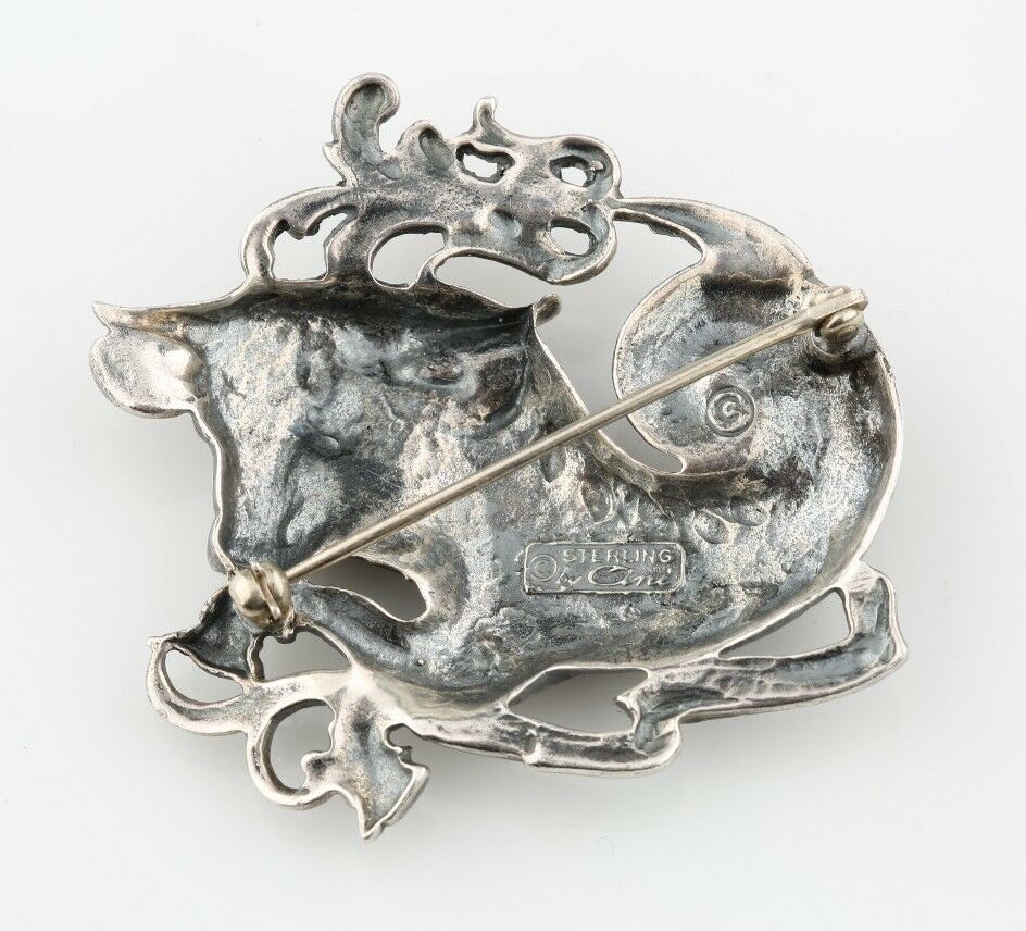 Sterling Silver Taurus Brooch by Guglielmo Cini Zodiac Bull Astrology Pin Back