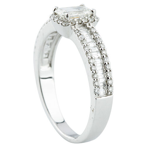 1.05 Carat Emerald Cut Diamond 14k White Gold Engagement Ring Size 7