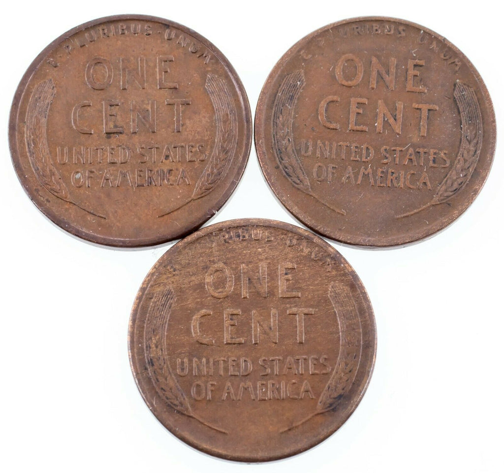 Lot of 3 Lincoln Cents (1916-P/D/S) in XF+ to AU Condition, Brown Color