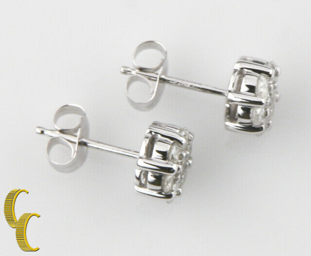 10K White Gold Diamond Floret Stud Earrings W/Butterfly Backings Apx. .56 CTW