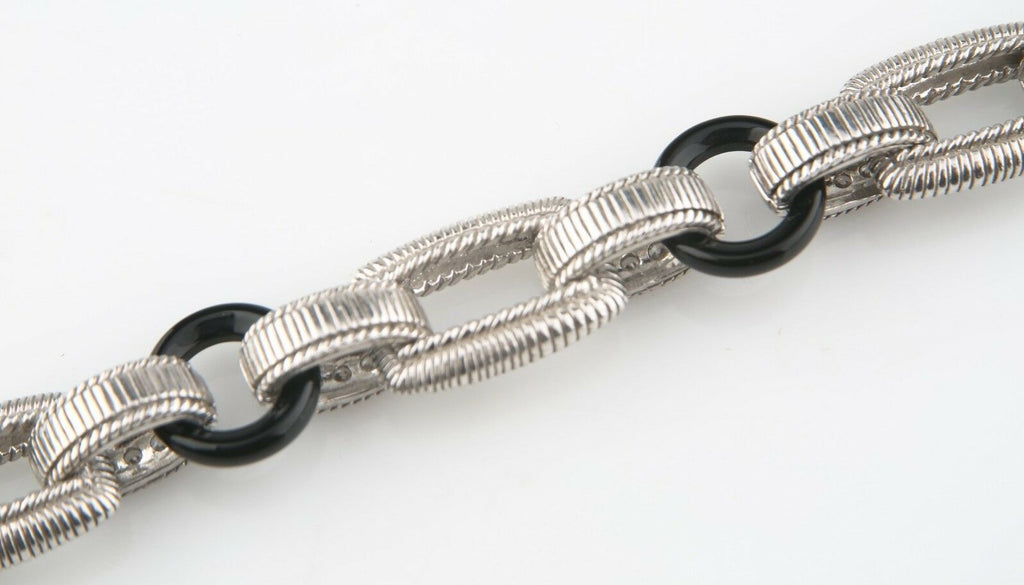 Judith Ripka Sterling Silver Onyx, Cubic Zirconia, Amethyst Chunky Link Bracelet