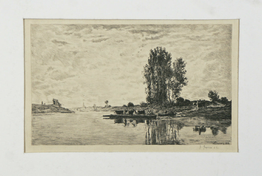 "Ferryman of The Oise" By Charles-Louise Kratke Etching after Daubigny 5 1/4"x8"