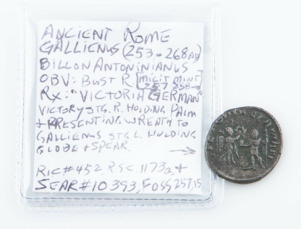 257-258 Roman Billon Antoninianus Coin XF Gallienus Victory RIC-452 Sear-10393