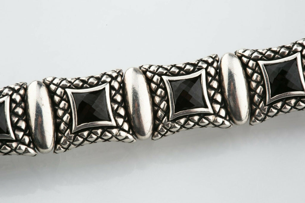 Scott Kay 925 Silver Ladies Equestrian Bracelet w/ Faceted Onyx & Diamond Clasp