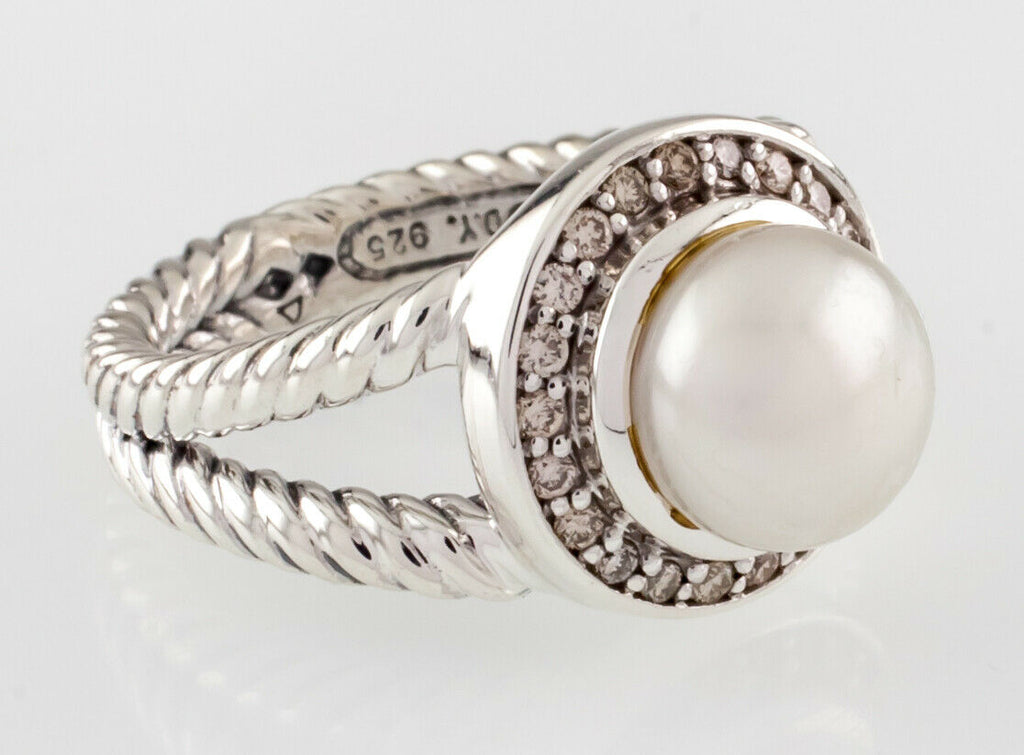 David Yurman Cerise Pearl Solitaire Ring w/ Diamond Bezel Size 5 Gorgeous!