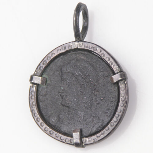 ANCIENT ROMAN COIN IN SILVER ANTIQUED BEZEL PENDANT 3.6grams
