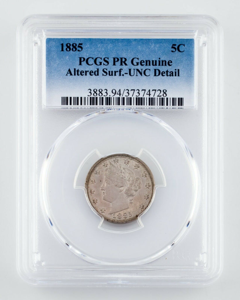 1885 5C Liberty Nickel Graded by PCGS as PR Genuine Altered Surface - UNC Detail