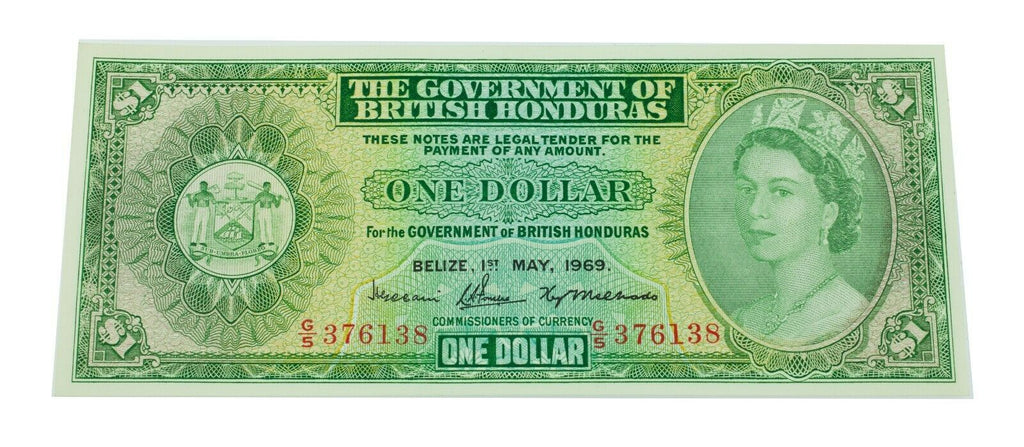 1969 British Honduras One Dollar Note in Unc. Condition Pick# 28b