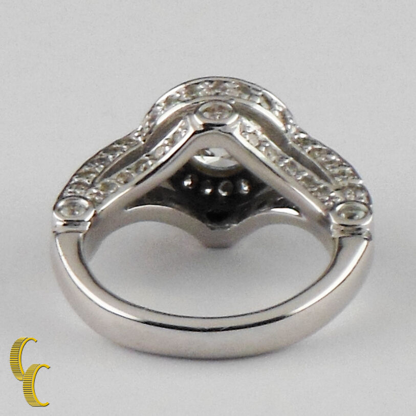 2.00 Carat Round Brilliant Diamond Halo 14k White Gold Engagement Ring Size 6.25