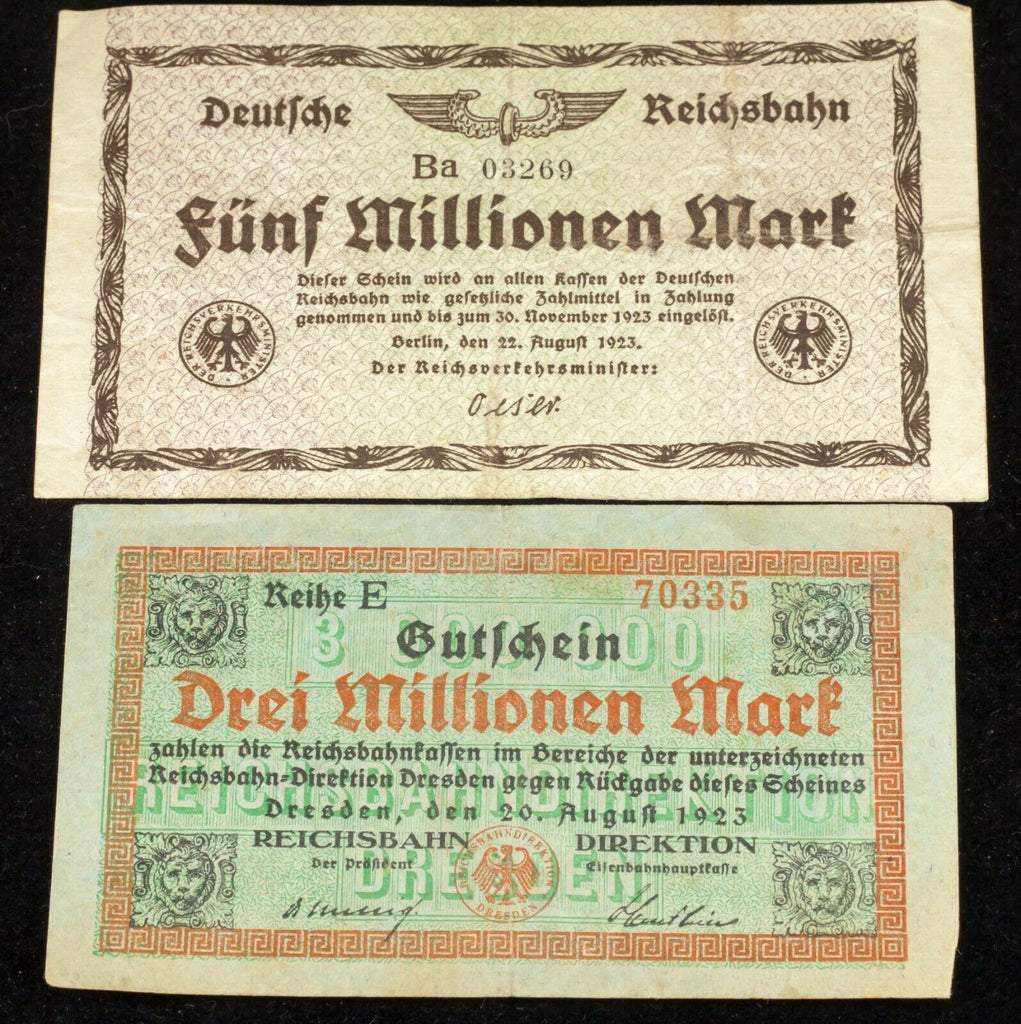 1923 Weimar Germany Regional Railroad Currency 5pc Set - Berlin, Dresden, Altona