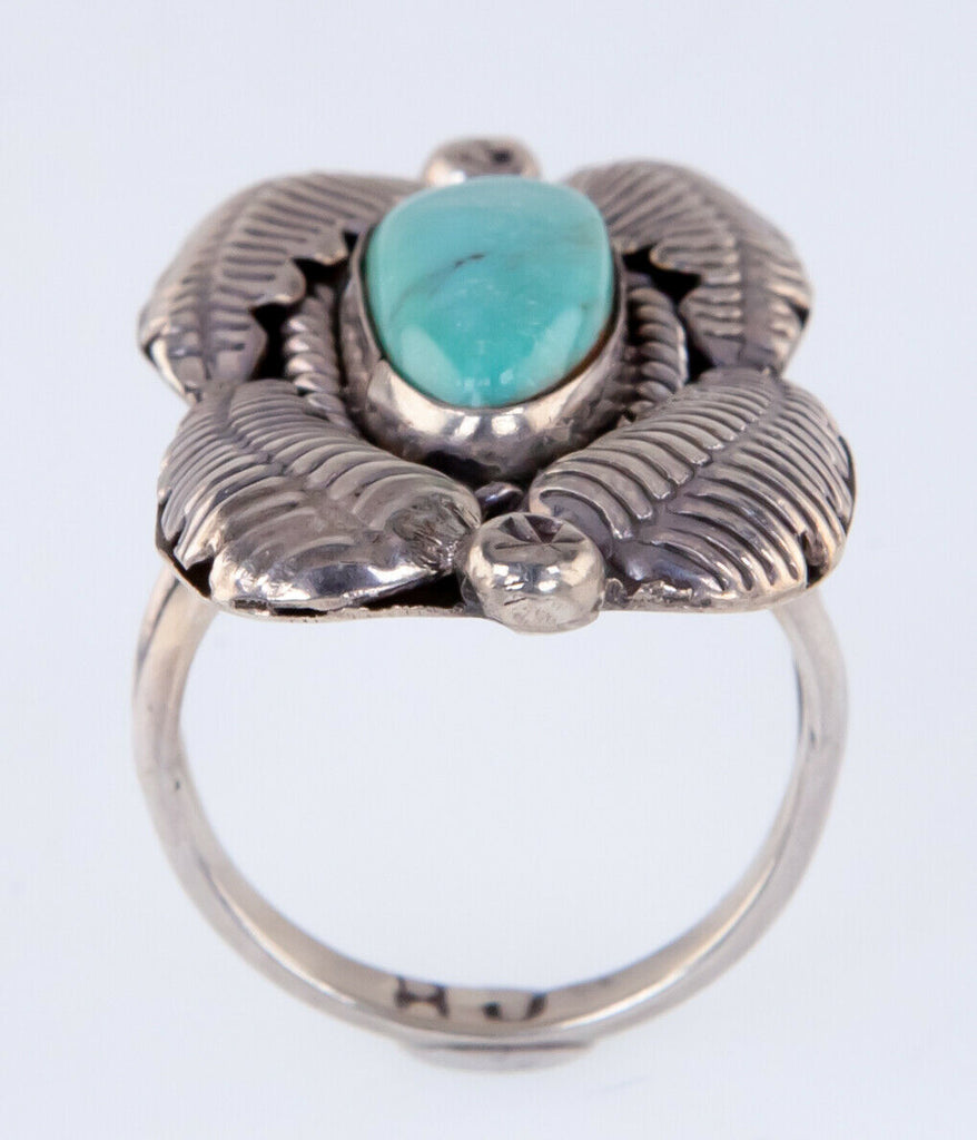 Vintage Navajo Sterling Silver & Turquoise Ring Signed HJ Sz 6