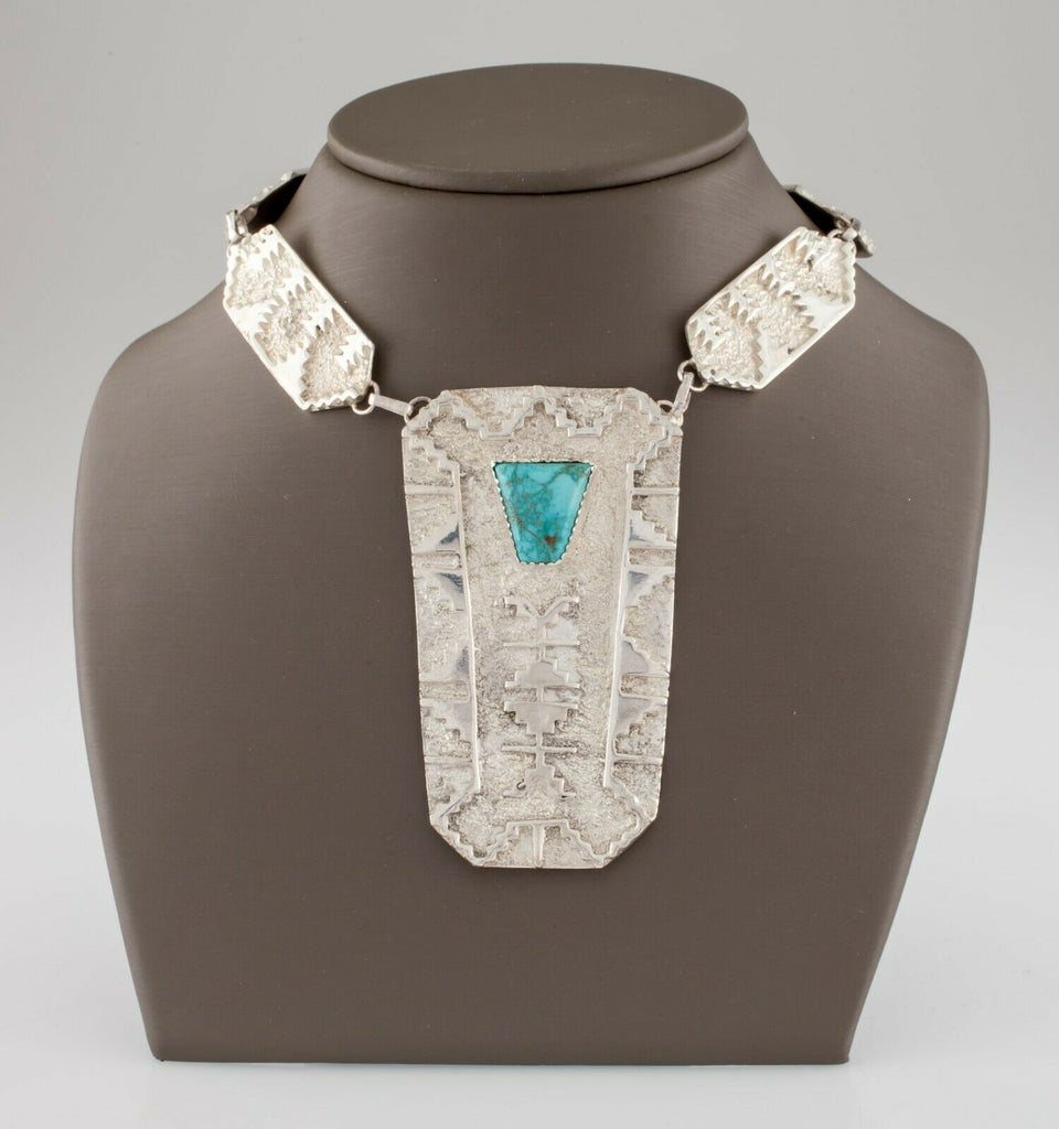 Unique Vintage Dan Jackson Navajo Turquoise Sterling Silver Necklace
