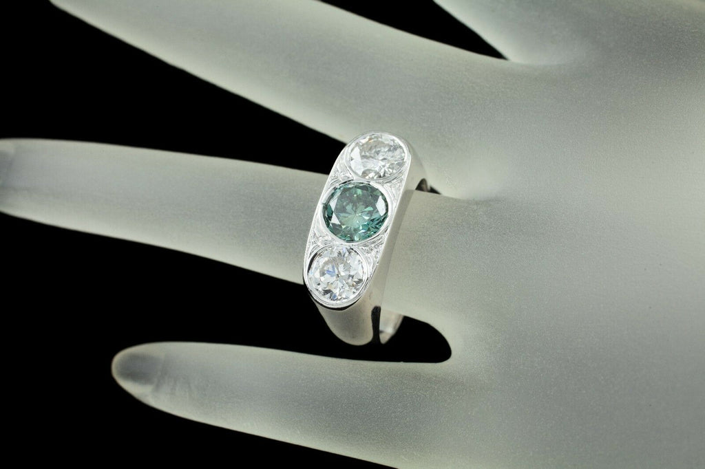 1.00 Carat Blue Diamond 14k White Gold Three-Diamond Ring Size 9.25