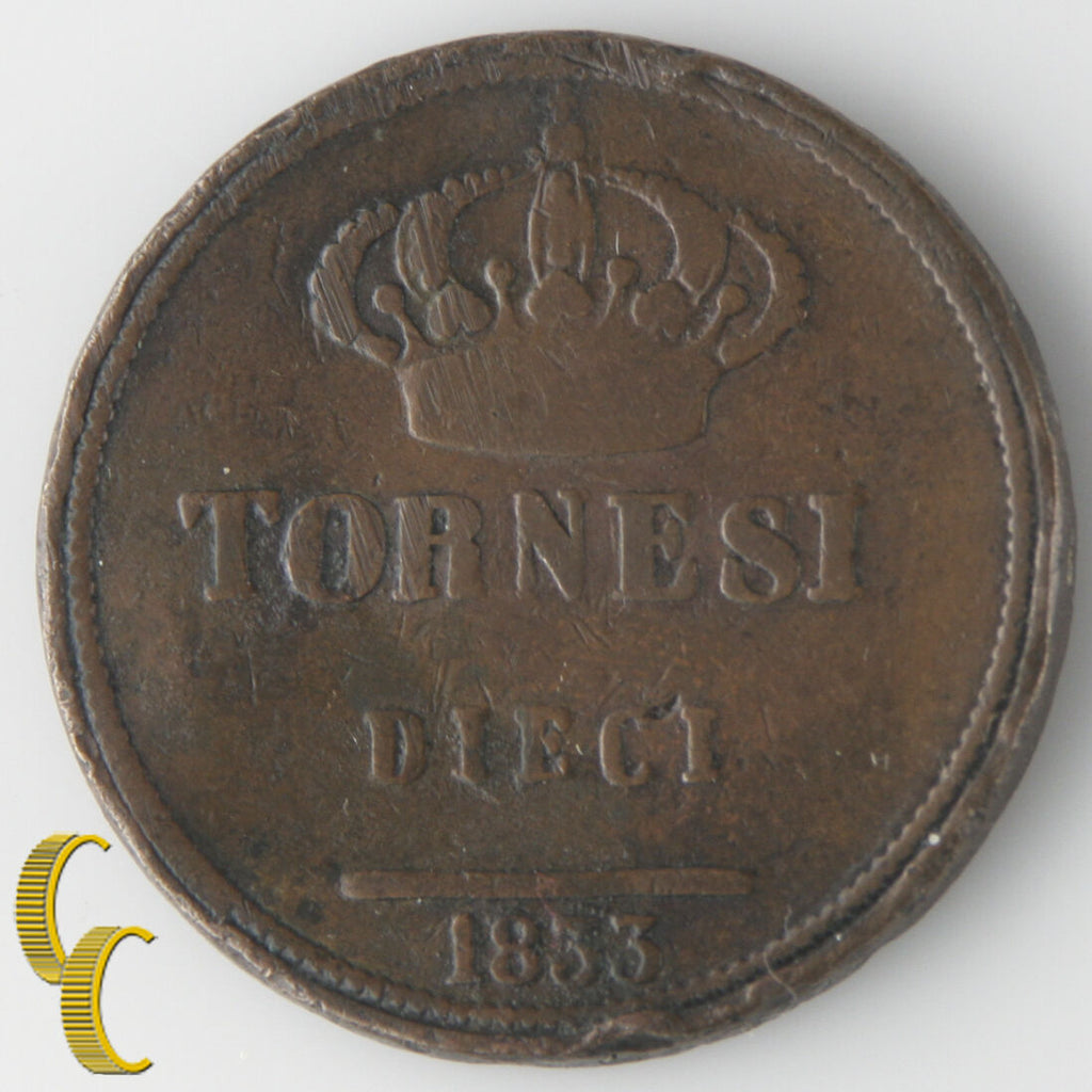 1833 Italian States Naples & Sicily 10 Tornesi (F-VF) Ferdinand II KM#306