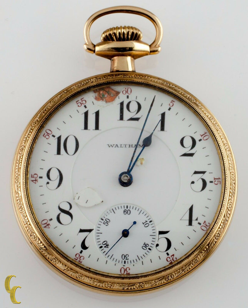 Waltham Open Face 14k Yellow Gold Filled Pocket Watch 23 Jewels Size 16 1904