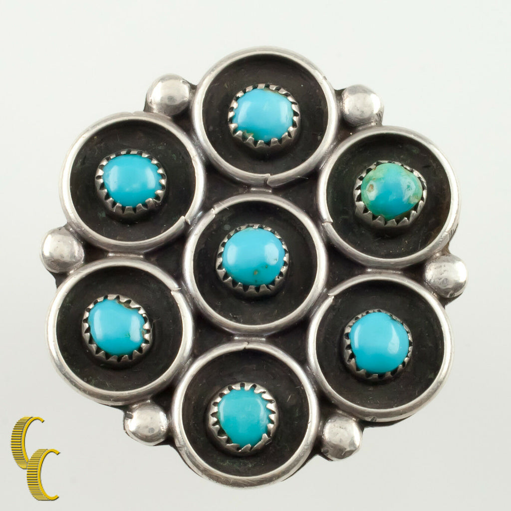 Navajo Silver and Turquoise Ring Unique Design Size 7.5 Nice Gift!