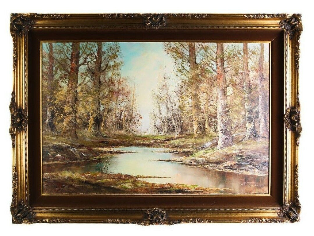 Untitled Painting Spring Scene by Aldo Mantovani Oil on Canvas 32 x 44" Repaired
