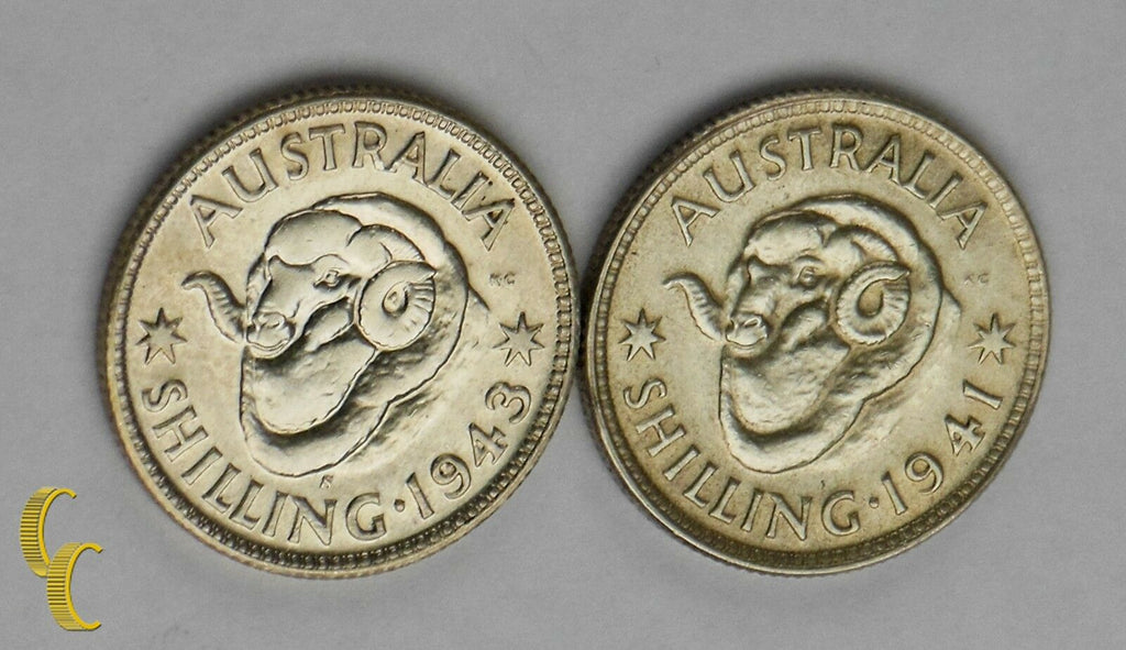 1941-43 Australia Shilling Silver Coin Lot of 2 KM# 39