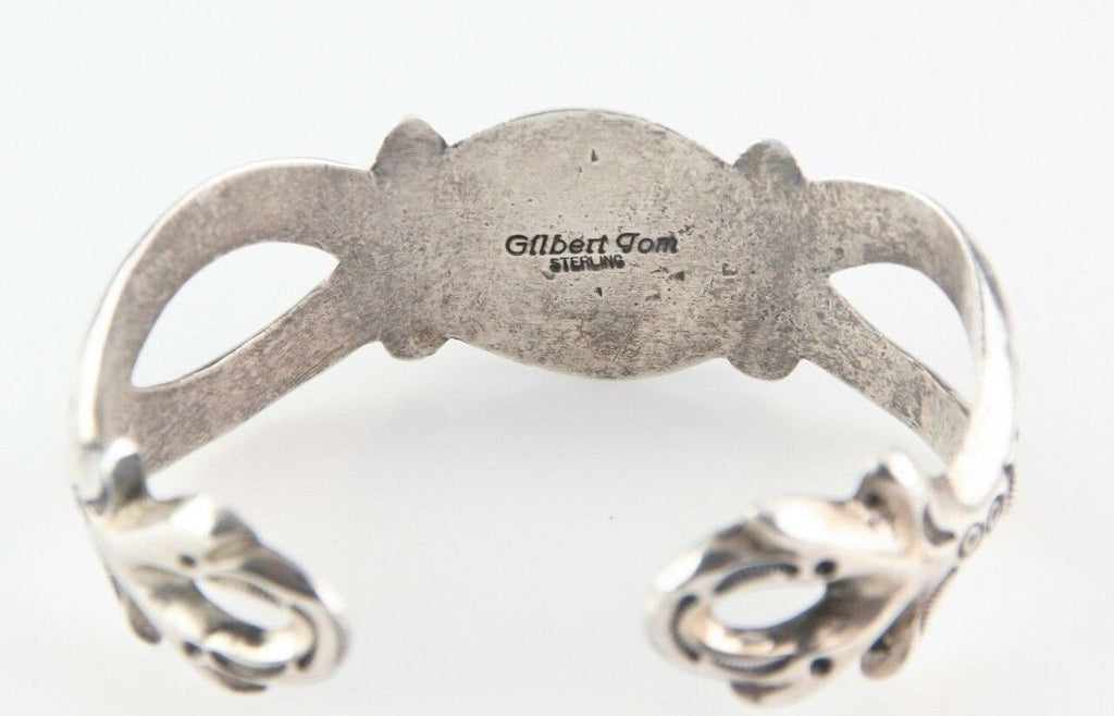 Vtg Sterling Silver Gilbert Tom Navajo Turquoise Cuff Bracelet Unique Piece!