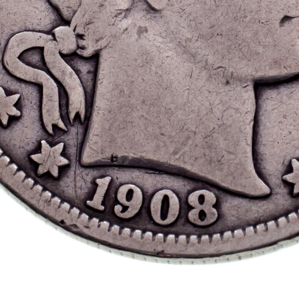 1908-O Barber 50C Half Dollar in Fine Condition, Light Gray Color