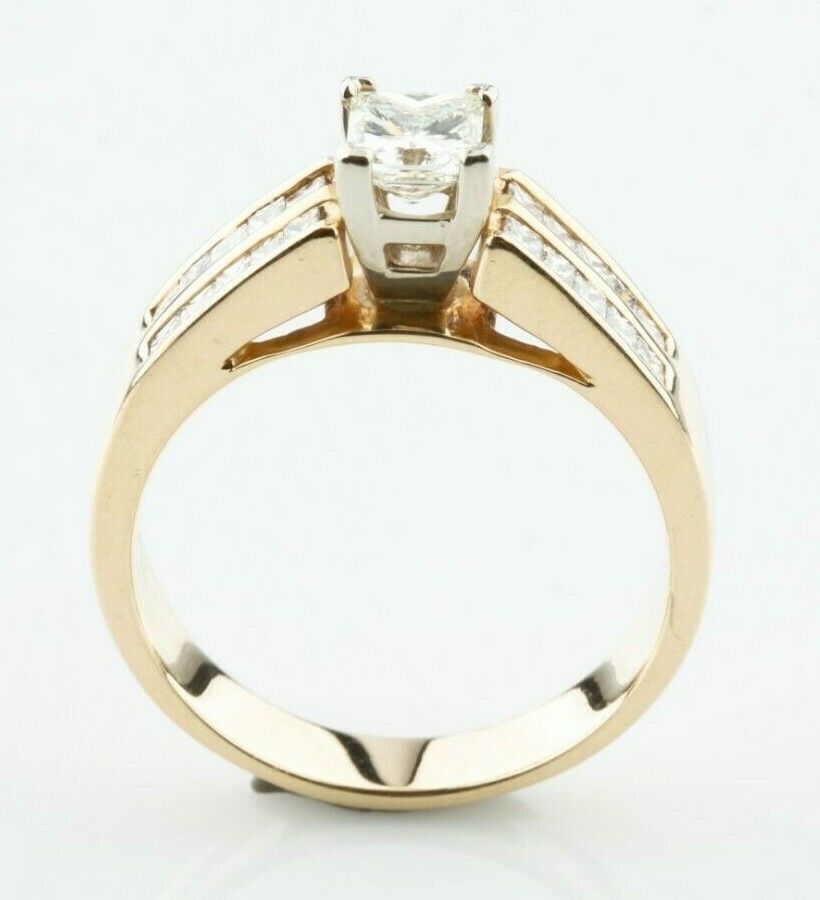 14k Yellow Gold Princess Solitaire Engagement Ring w/ Accent Stones TCW = 1.45 c