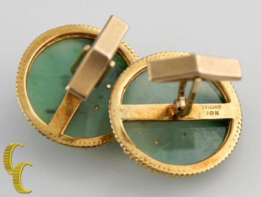 Cellino Imperial Jade 18k & 14k Round Yellow Gold Cufflinks