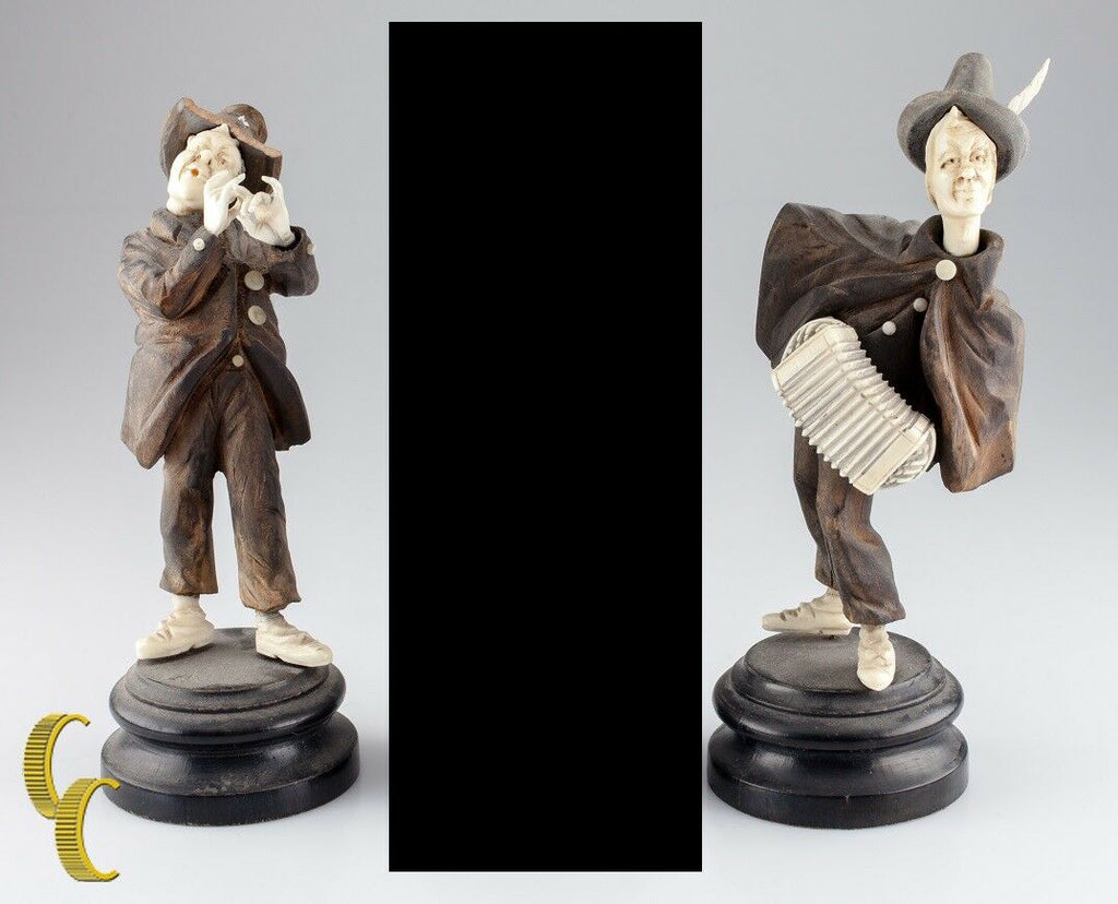 Two German 19th Century Wood Folk Musician Figurines