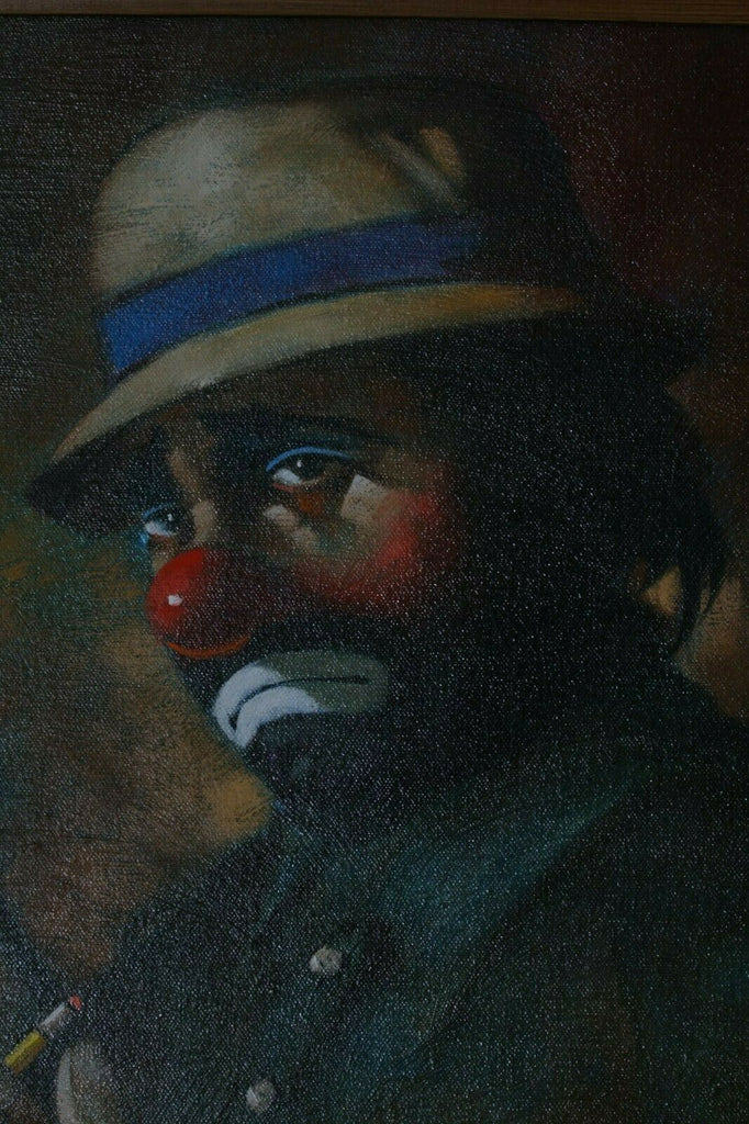 Clown Holding Golf Score Card by Chuck Oberstein Signed Framed Oil on Canvas