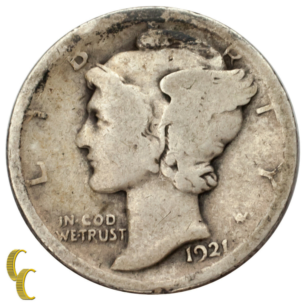 1921 Silver Mercury Dime 10C (Very Good, VG Condition)