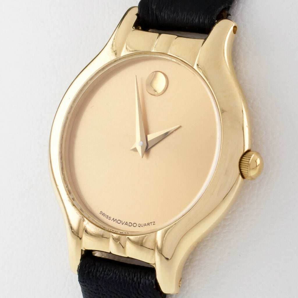 18k Yellow Gold Movado Watch w/ Black Leather Band Nice!
